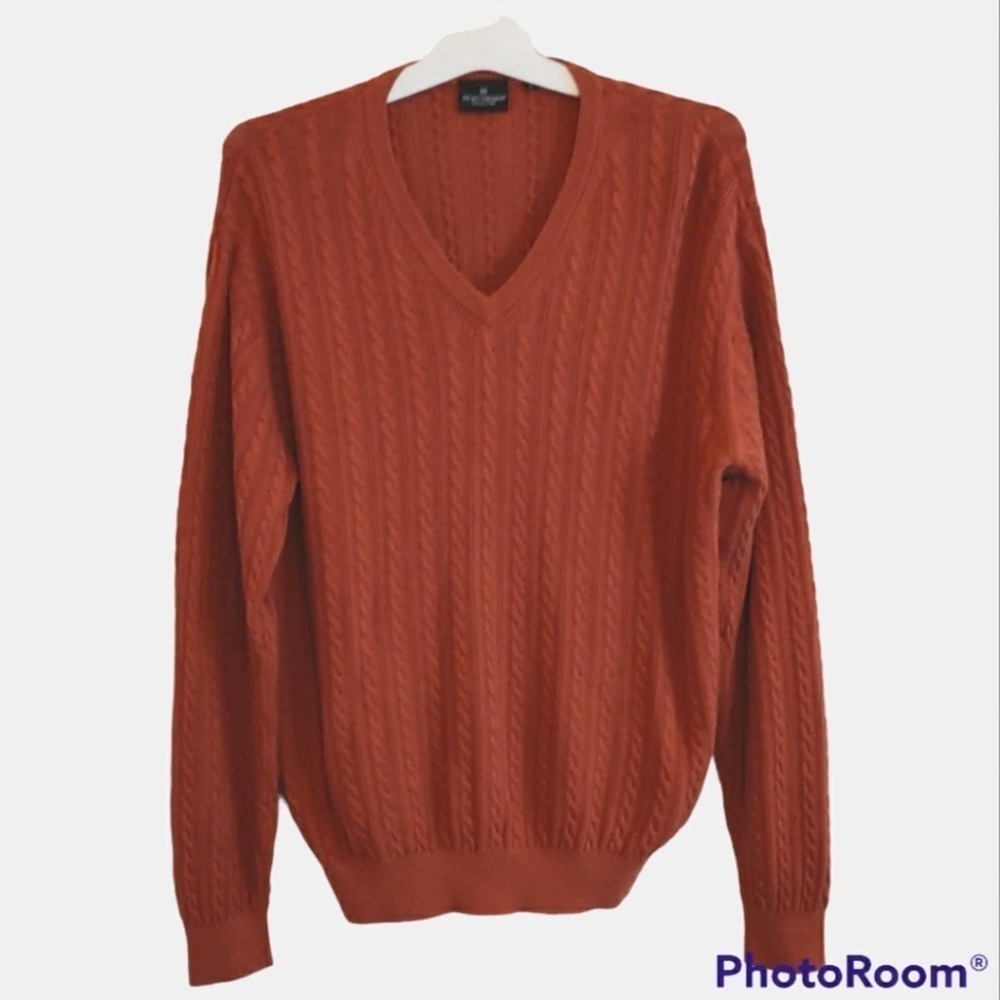 Hickey-Freeman Collection silk blend cable knit sweater burnt orange size Large